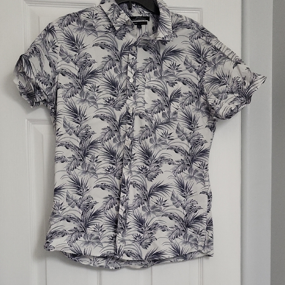 Marc Anthony Black and White Tropical Print Shirt